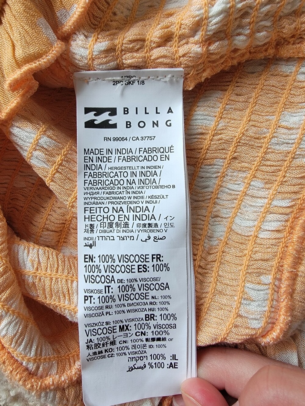 Billabong So Extra Crop Top Orange Peel Smocked Top - Size S - Picture 6 of 7